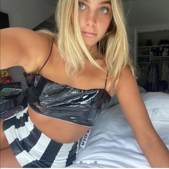 NWT I.AM.GIA black latex isla bustier top - Picture 2 of 6